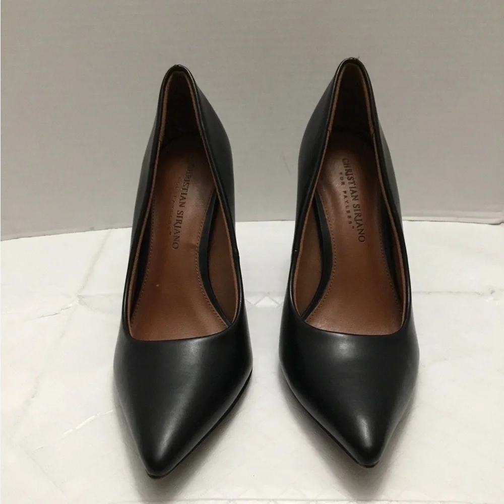 Christian Siriano Black Pointed-Toe Leather Heels